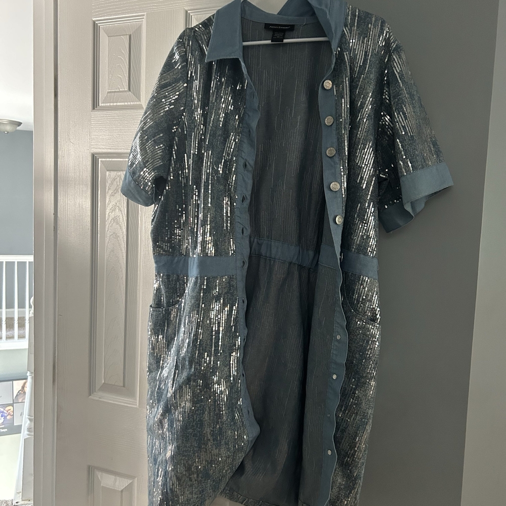 Silver Sequin Button-Up Dress